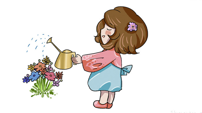 易用卡通mg动画小女孩用水壶浇花