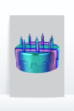 3D镭射生日蛋糕电商元素建模渲染