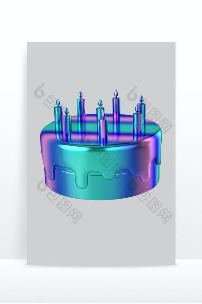 3D镭射生日蛋糕电商元素建模渲染