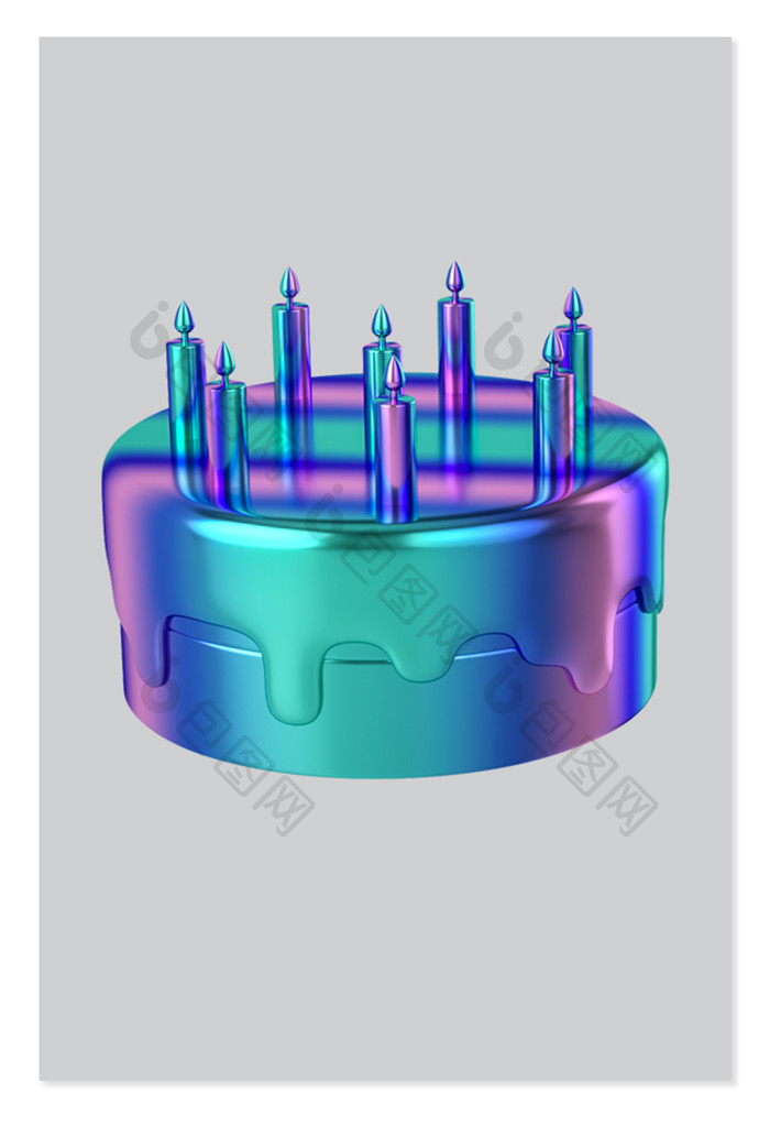 3D镭射生日蛋糕电商元素建模渲染
