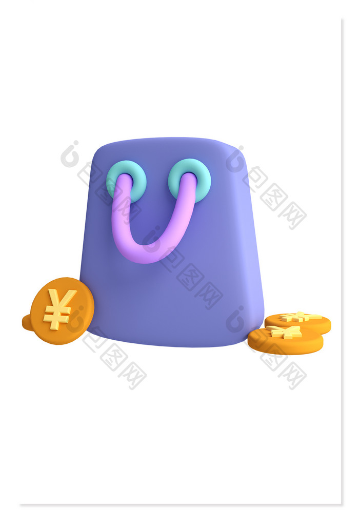3D紫色购物袋金币场景