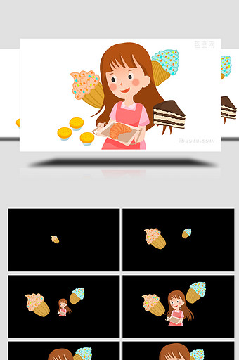 易用卡通mg动画美食类女孩烘焙甜品图片