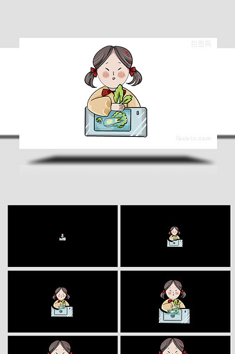 易用卡通mg动画小女孩在水槽洗菜图片