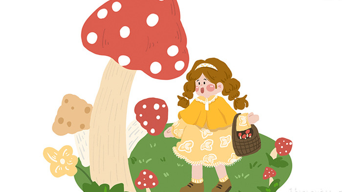 易用卡通mg动画夏天小女孩野外采蘑菇