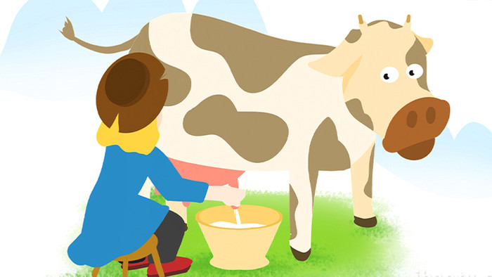 易用卡通mg动画乡村类农夫挤牛奶