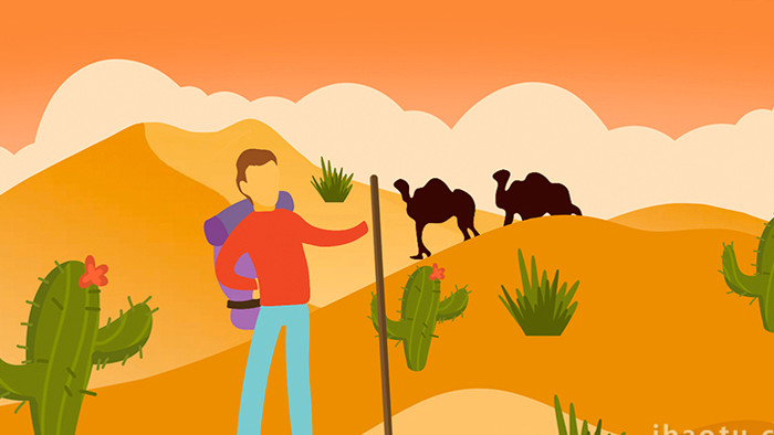 易用卡通mg动画场景类沙漠里行走的旅客