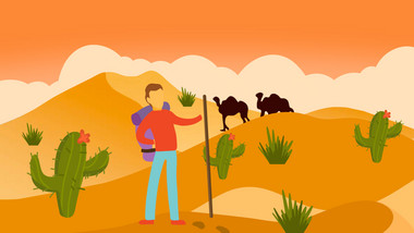 易用卡通mg动画场景类沙漠里行走的旅客