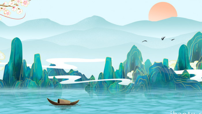 中国风国潮山水风景背景视频AE模板
