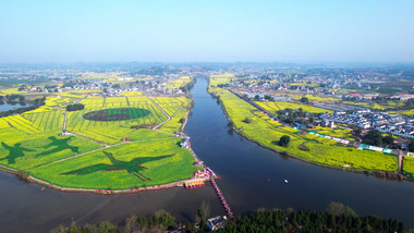 旅游大气重庆潼南崇龛油菜花景区航拍