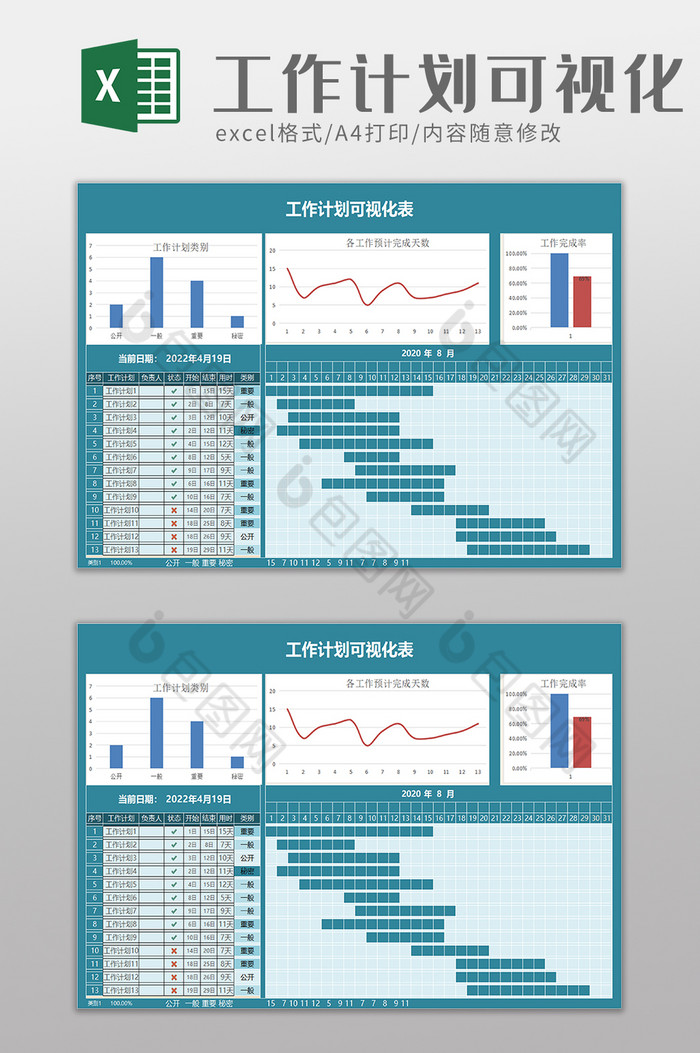 工作计划可视化表excel模板图片图片