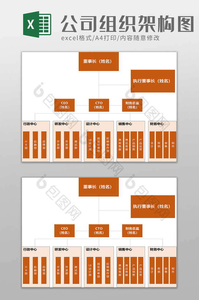 简洁公司组织架构图excel模板