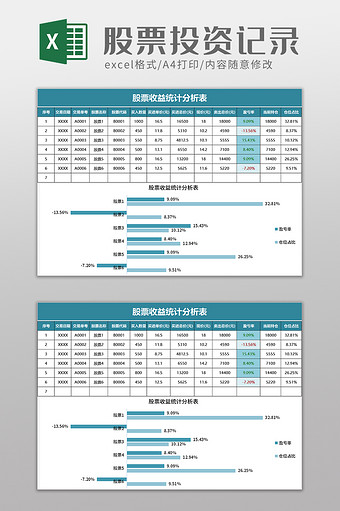 股票收益统计分析表excel模板图片