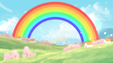 春天清新可爱卡通穿越草原彩虹循环背景视频