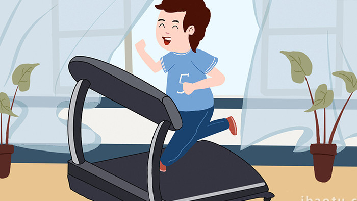 易用卡通mg动画健身类跑步机上跑步