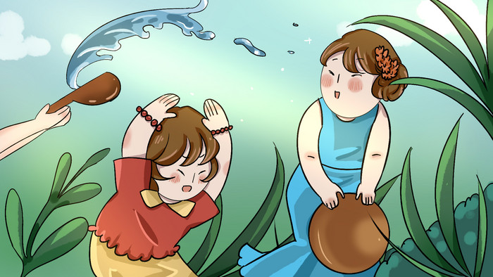 易用卡通mg动画傣族泼水节两个女孩aep格式【视频下载】-包图网