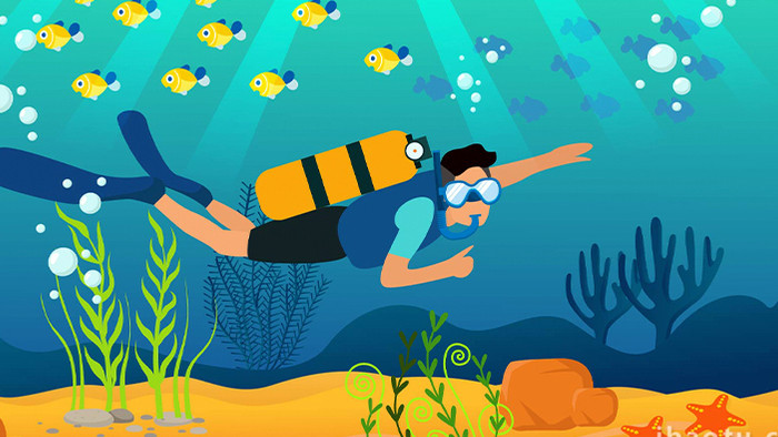 易用卡通mg动画海洋类潜水员探索海洋