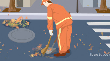 易用卡通mg动画环卫工人清扫街道