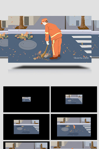 易用卡通mg动画环卫工人清扫街道图片