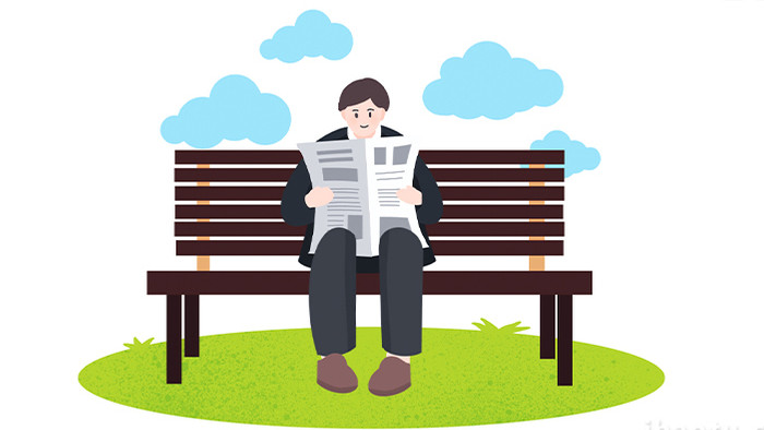 易用卡通mg动画户外类坐在长椅上看报纸