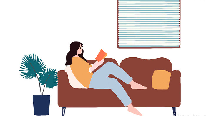 易用卡通mg动画居家类靠在沙发看书