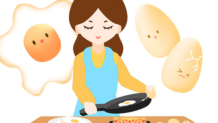 易用卡通mg动画美食类女人用锅煎蛋