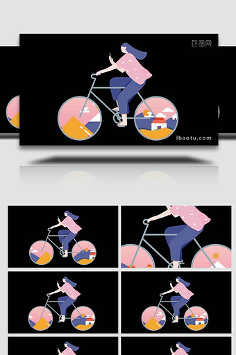 卡通类旅游自行车景点人物MG动画图片