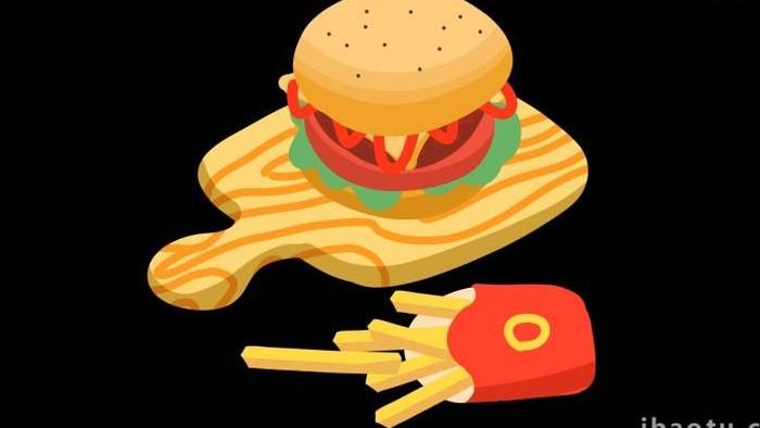 卡通写实汉堡薯条快餐食物MG动画