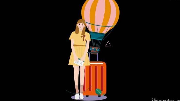 卡通类旅游热气球行李箱人物MG动画