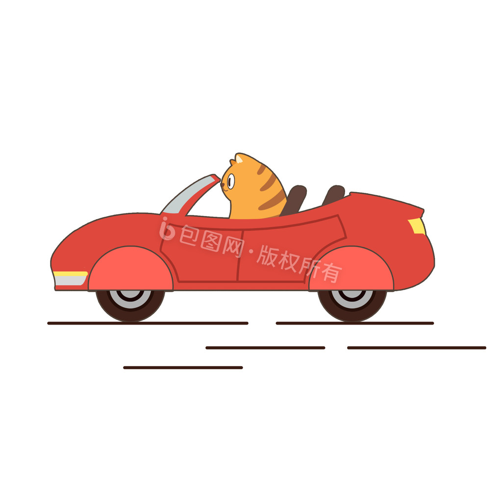 卡通红色小猫开小轿车动图GIF图片