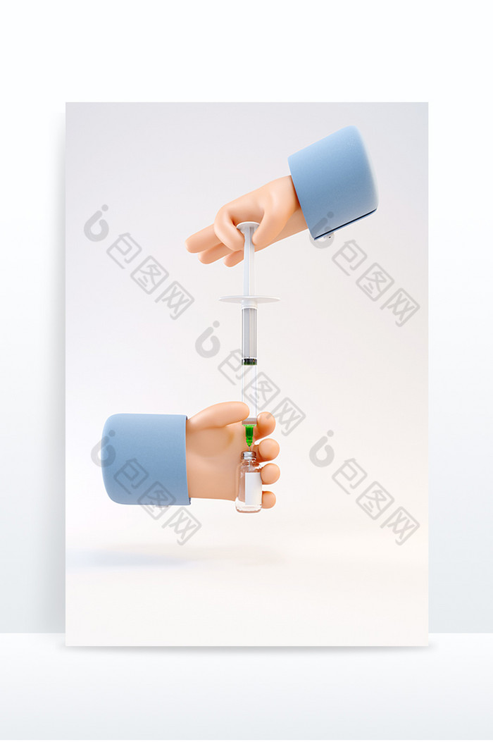 C4D创意卡通注射器抽药手部模型元素图片图片