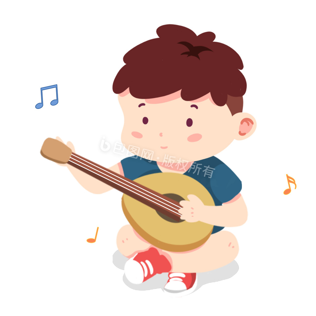 卡通小男孩唱歌弹奏乐器动图gif
