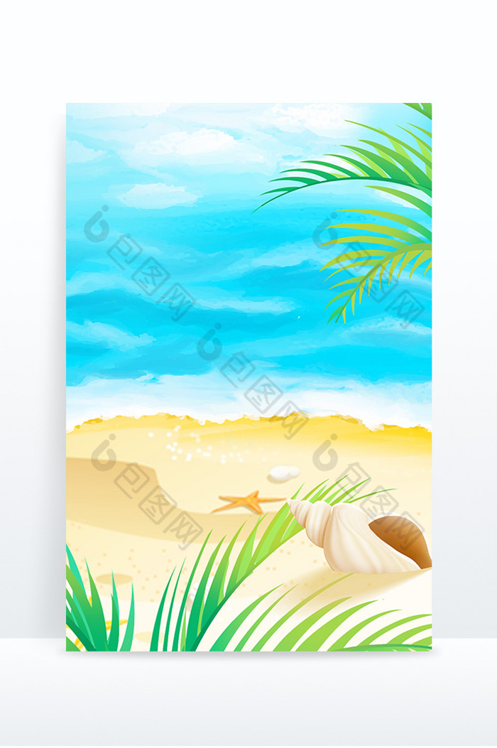 夏季沙滩海边椰树清凉电商背景
