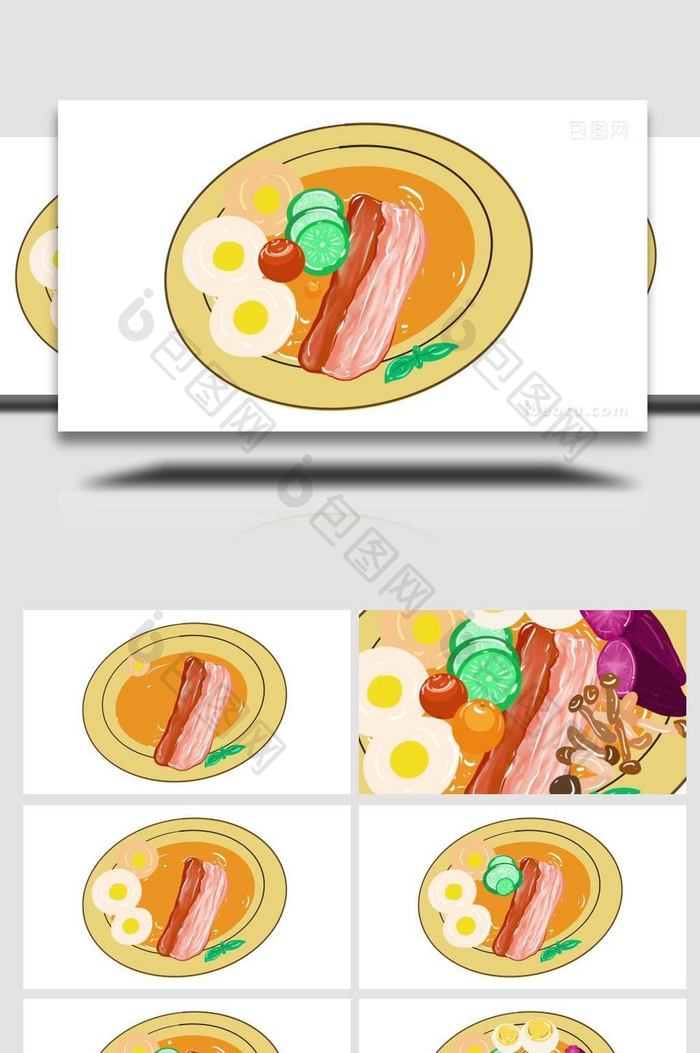 卡通类写实美食食物培根鸡蛋MG动画