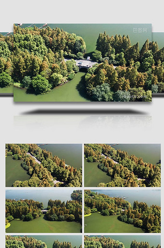 风景杭州西湖杨公堤航拍图片