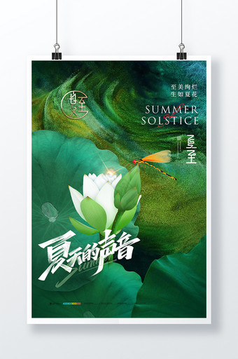 唯美简约白荷荷叶夏至节气海报图片