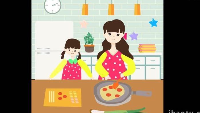 卡通类节日母亲节母女做饭MG动画