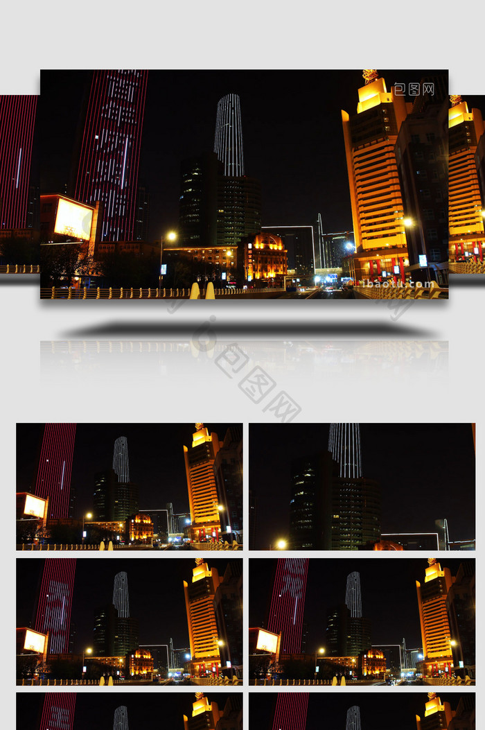 天津城市地标建筑聚集高耸夜景延时摄影4K