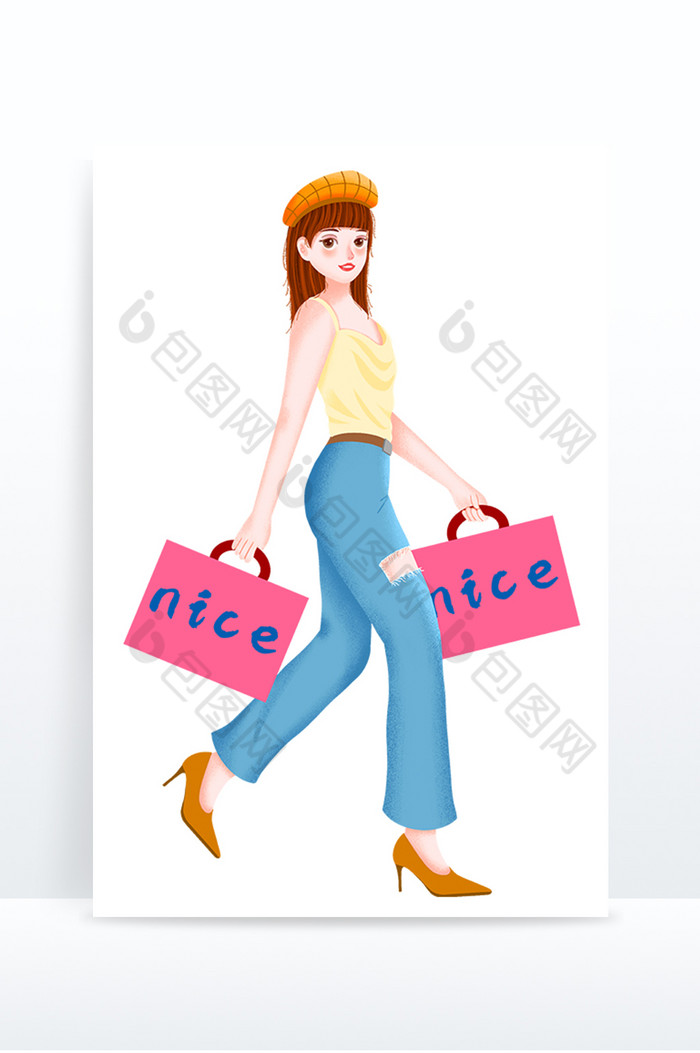 618购物节美女少女购物插画图片图片
