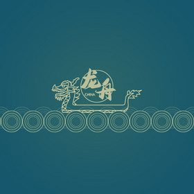 绿色线描中国风龙舟动效设计动图GIF