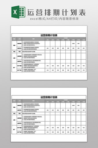 运营排期计划表Excel模板图片