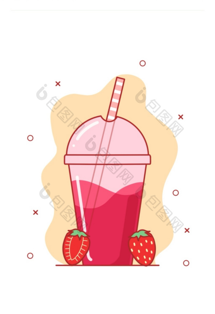 粉色夏日冷饮草莓果汁元素