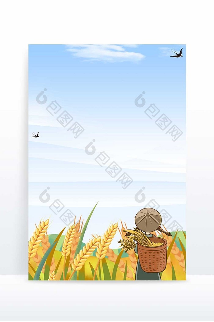 节日背景手绘芒种麦穗稻草人背景