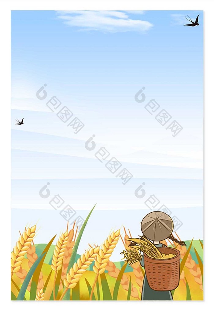 节日背景手绘芒种麦穗稻草人背景