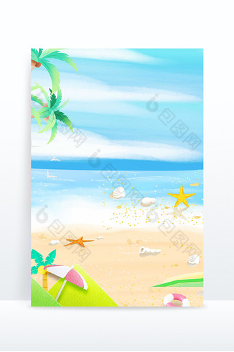夏季电商促销沙滩大海度假宣传背景图片