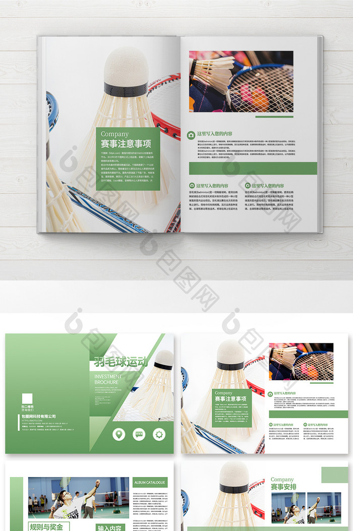 简洁大气清新绿色羽毛球运动宣传画册