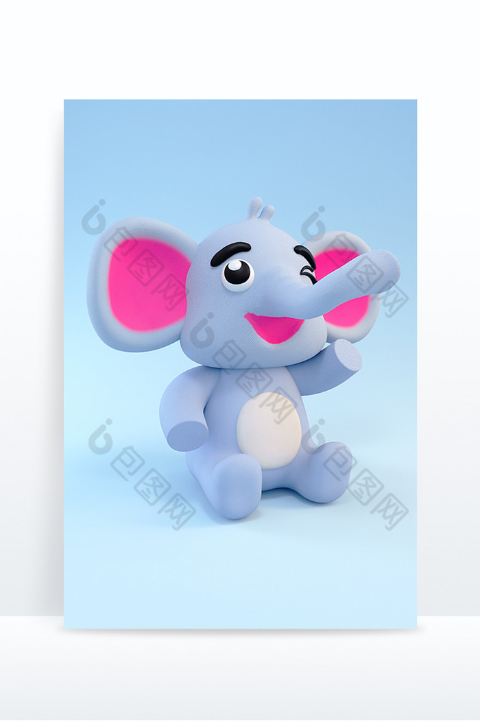 C4D创意卡通蓝色小象动物模型元素图片图片