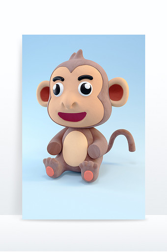 C4D创意卡通快乐小猴子动物模型元素图片