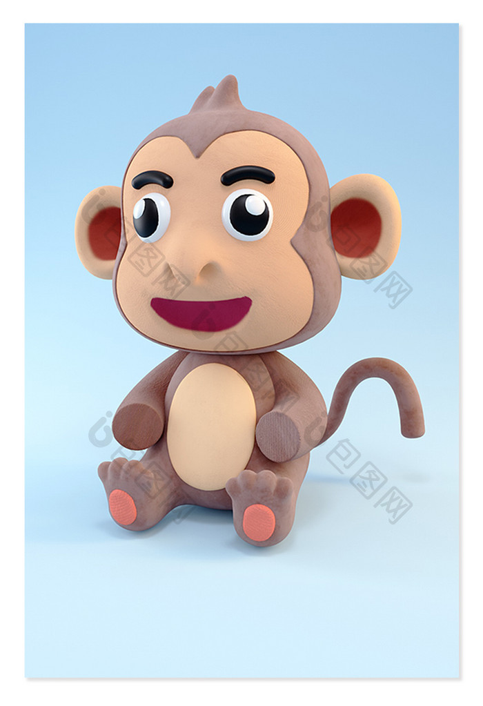 C4D创意卡通快乐小猴子动物模型元素