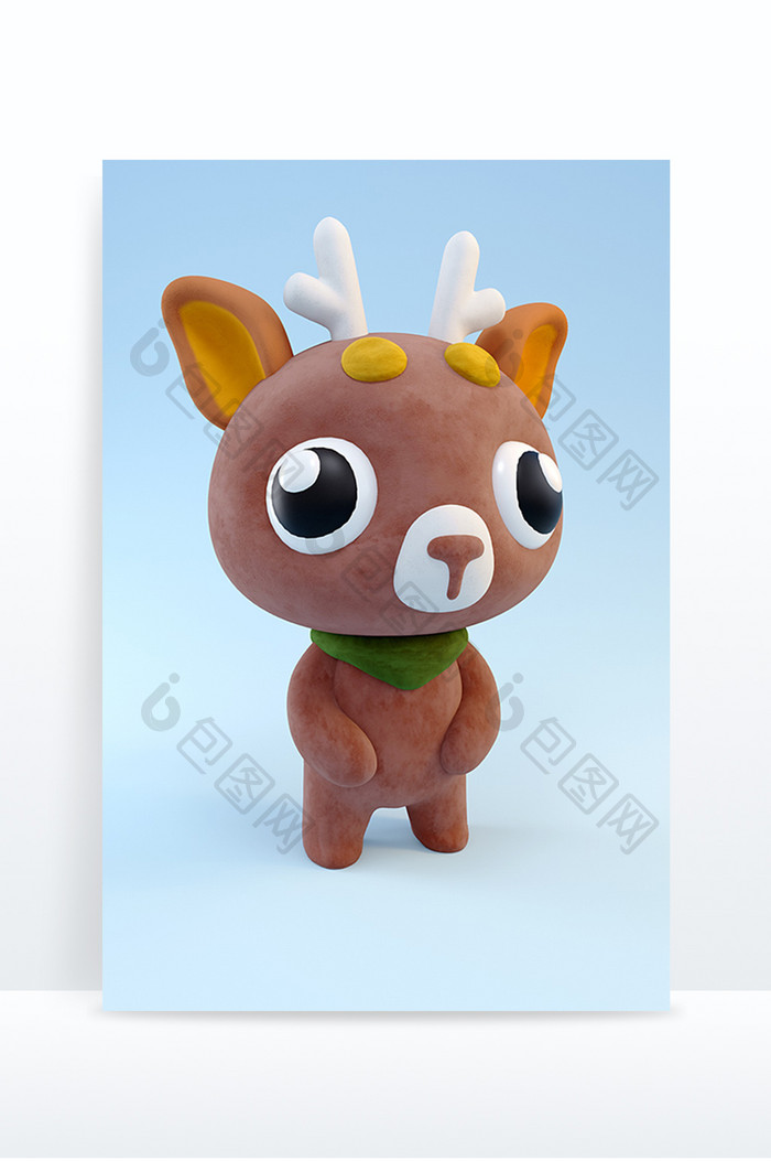C4D创意卡通棕色小鹿动物模型元素