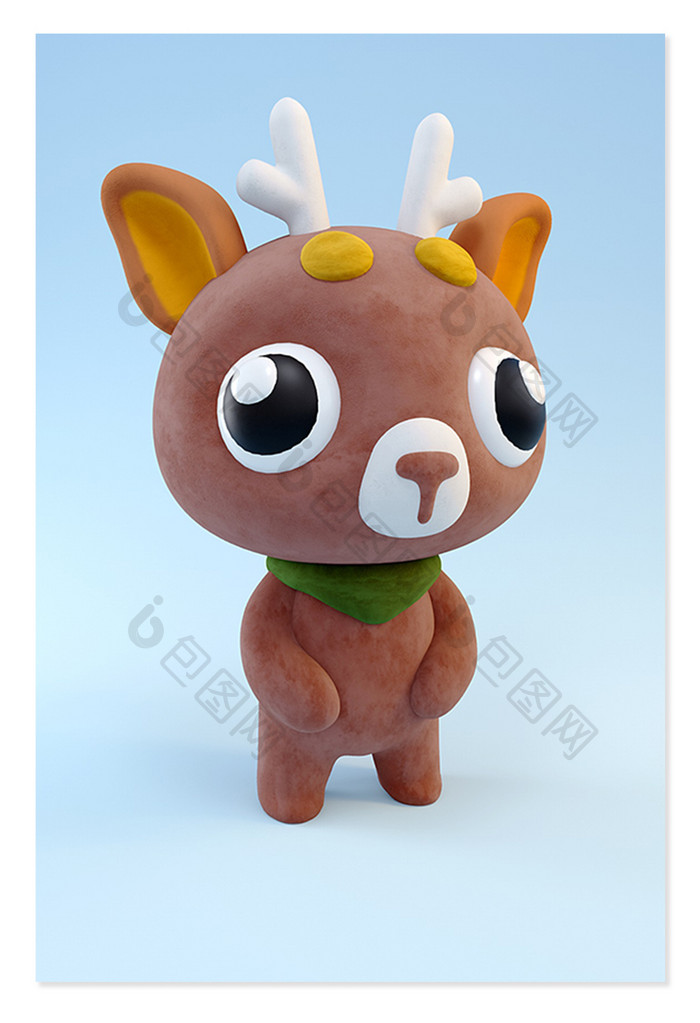 C4D创意卡通棕色小鹿动物模型元素